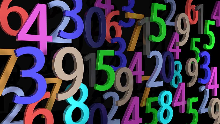 Many multi-coloured numbers on a black background